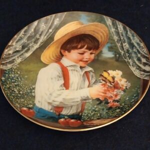 Decorative Plate with Boy and Flowers